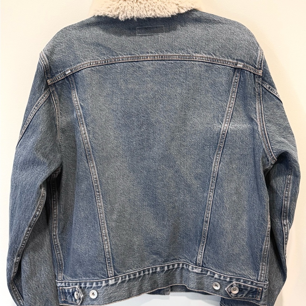 Rag & Bone Sherpa Collar Denim Trucker Jacket Medium Wash Size S NWOT - Picture 6 of 7